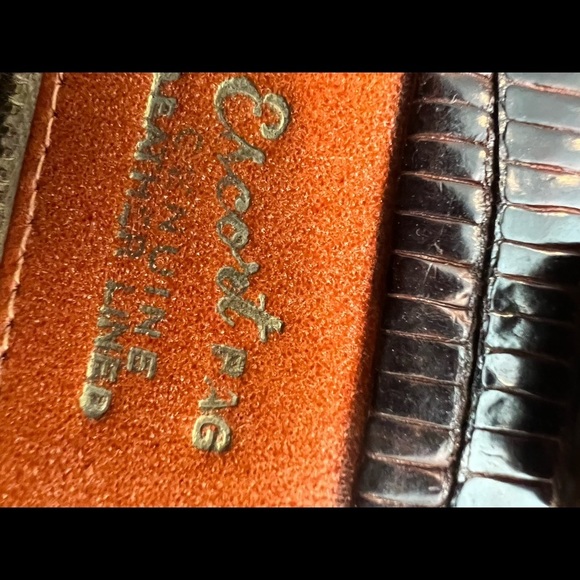 VINTAGE ESCORT BAG GENUINE LIZARD BROWN STRUCTURED FRAME HANDBAG SATCHEL VTG - Picture 15 of 16